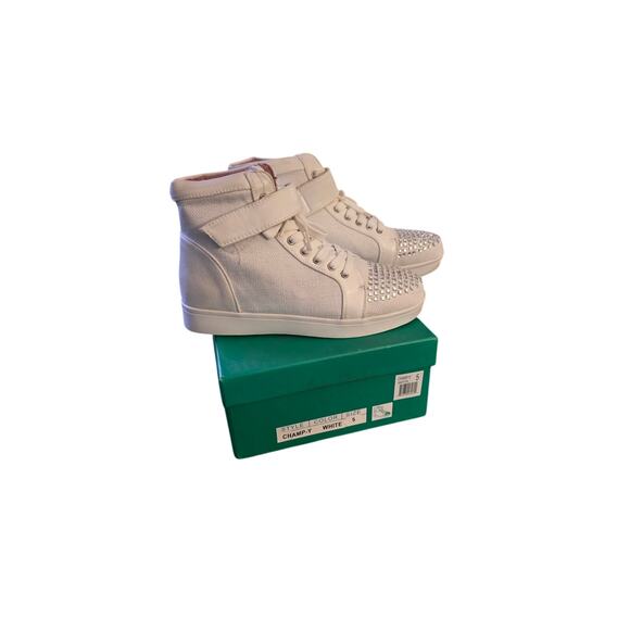 Lauren Lorraine Champ-Y / Charlie-Y White Studded High Top Sneakers 5 NIB - Picture 3 of 6